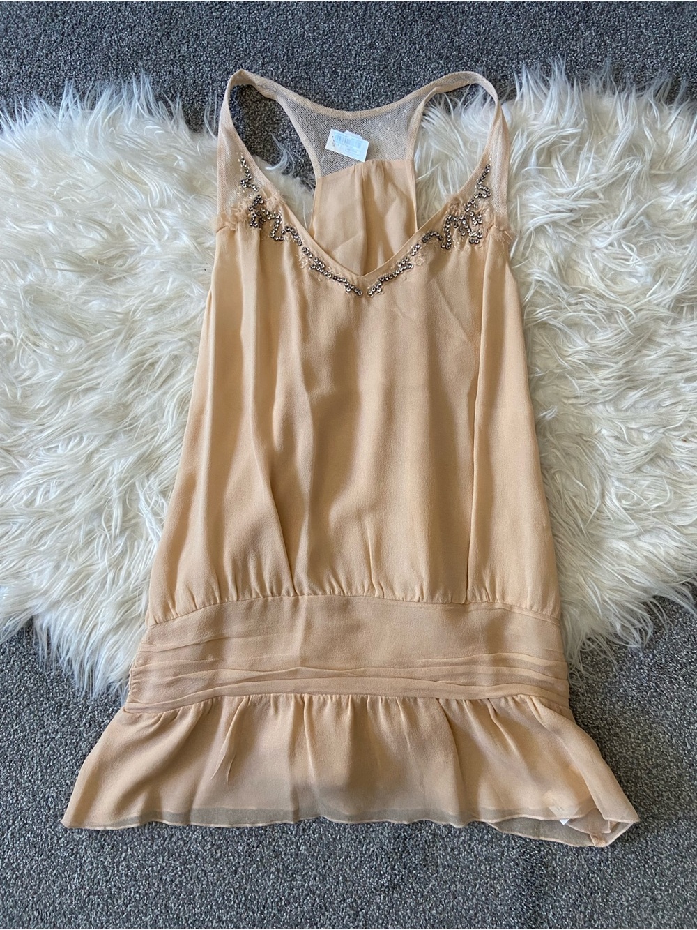 2B Bebe Peach Beaded Chiffon Tank Top